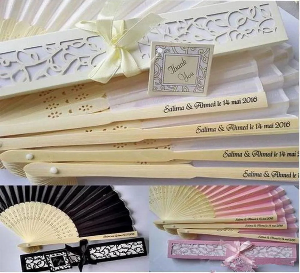 100 pcs Personalized Wedding Favors and Gifts for Guest Silk Fan Cloth Wedding Decoration Hand Folding Fans 20204887300