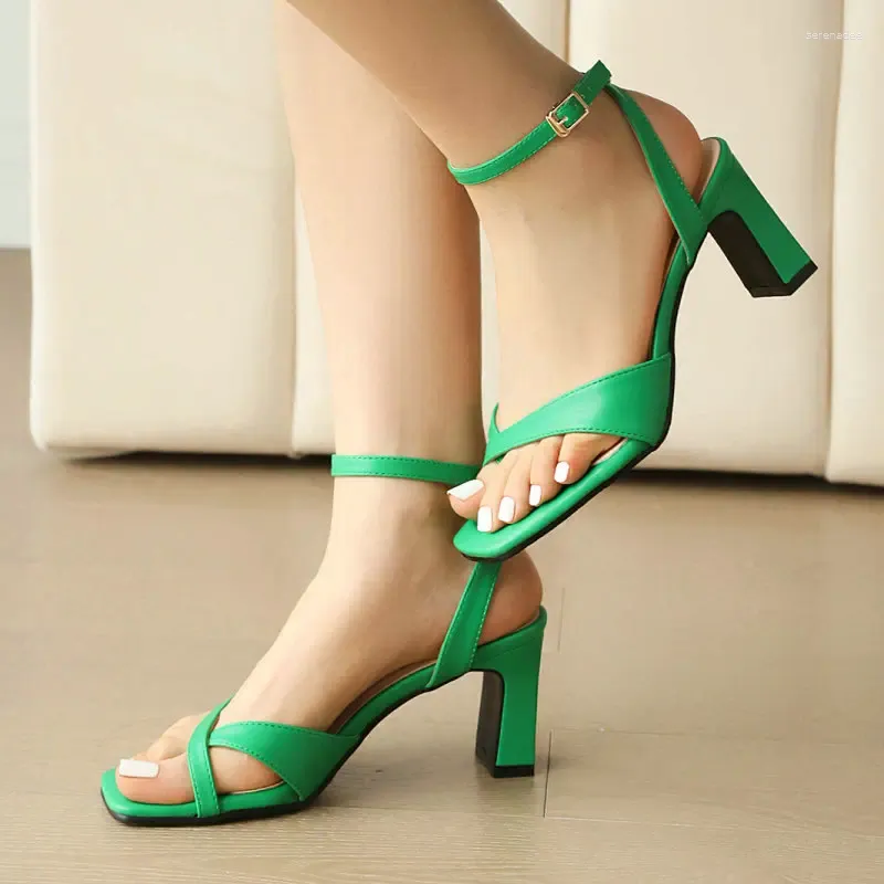 Sandaler Green Orange Open Ankle Cross Strap Flip Flops Women Shoes Summer Big Size 12 46 Tjock High Heeled Party Dress Heels