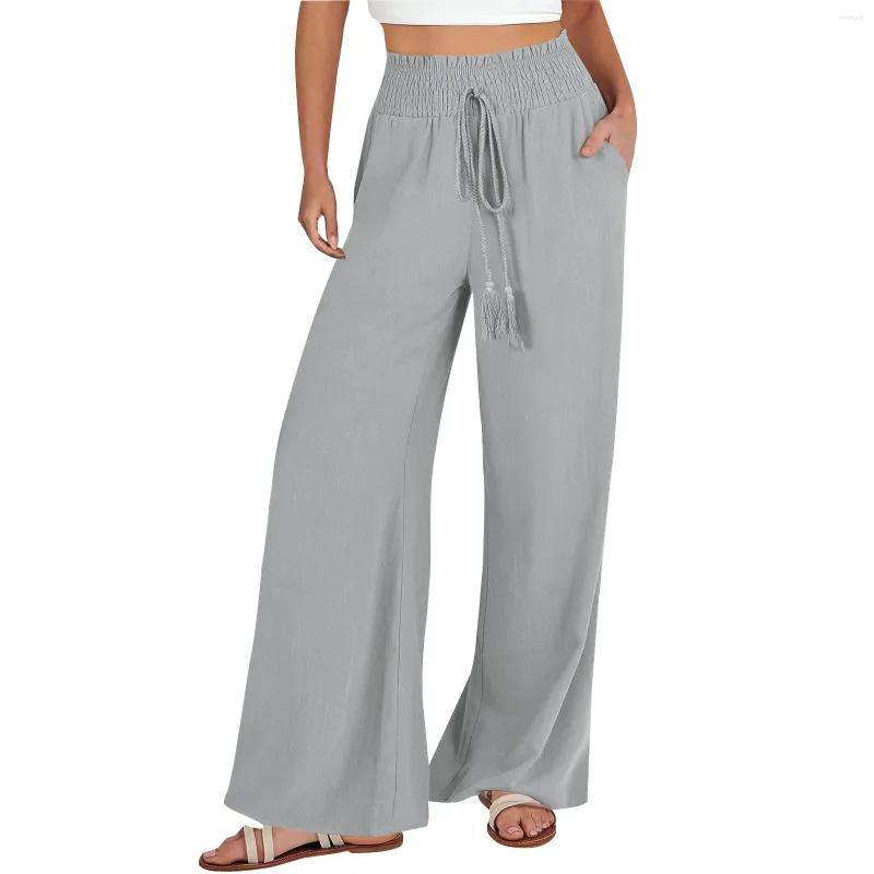 Pantaloni da donna Summer Beach Boho Resort Wear Gamba larga per le donne Pantaloni elastici con coulisse in vita Pantaloni casual larghi Drappo sottile Cool 2024