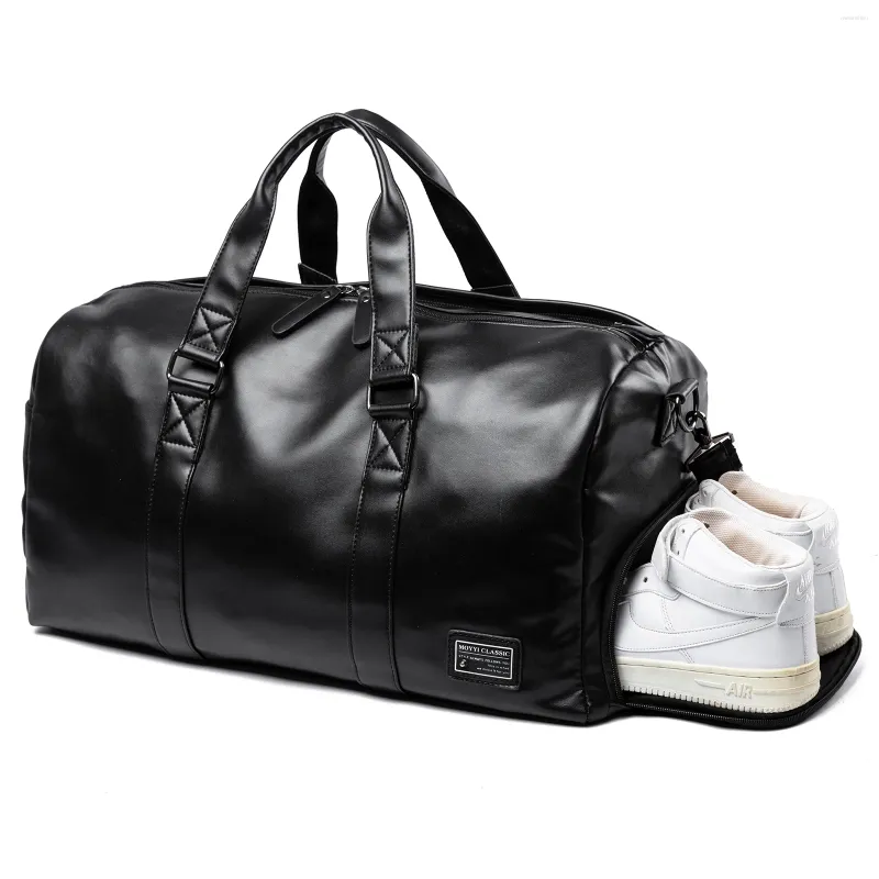 Sacs Duffel Sac de voyage en cuir pour hommes Vintage imperméable avec pochette à chaussures pour la nuit Gym Sports Bagage à main