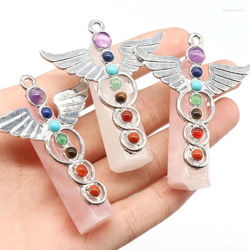 Pendant Necklaces FYSL Silver Plated Crystal Pillar Angel Wing With Small Beads Tiger Eye Stone Healing Chakra Balancing Jewelry