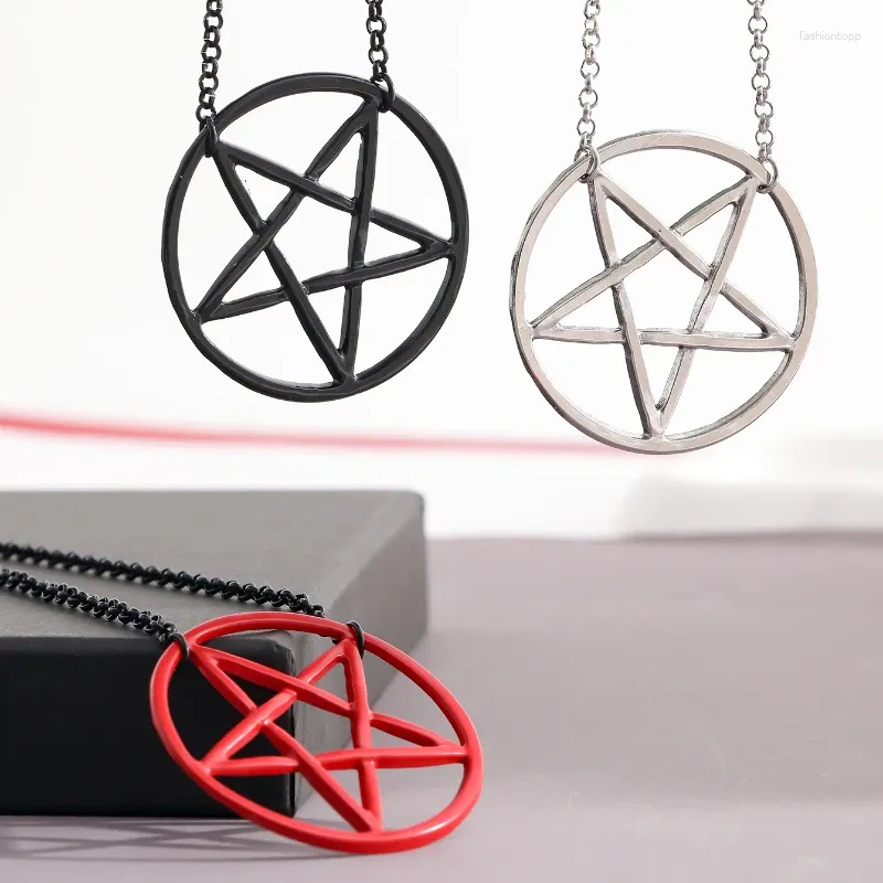 Pendant Necklaces Fashion Inverted Black And Red Pentagram Satanic Symbol Necklace Unisex Amulet Jewelry