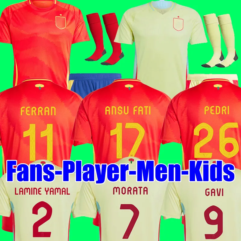 Euro 24 Gavi Lamine Yamal Soccer Jersey 24 25 Camiseta de Futbol Pedri Empains Ferran 2024 2025 Ansu Fati Rodrigo Football Shirt Men Kits Kids Sets