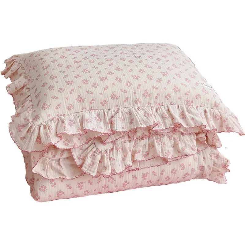 Korean Vintage Floral Printed Ruffled Cotton Baby Duvet Cover Kids Children Infant Cot Crib Covers Quilt Bedding 240313