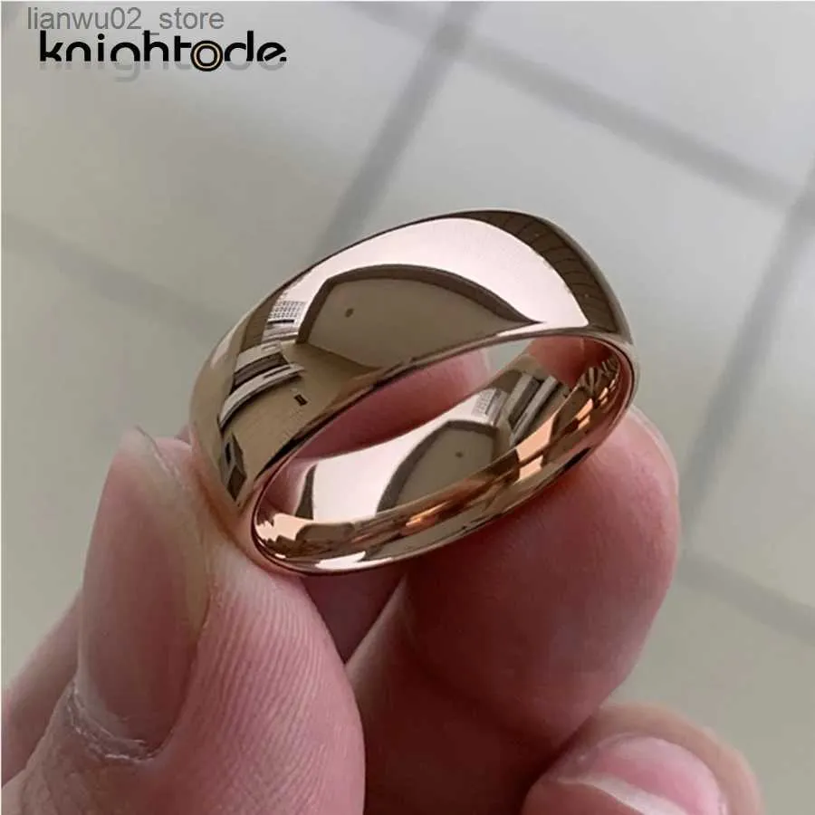 Eheringe, klassischer roségoldfarbener Wolfram-Ehering für Herren, Hartmetall-Verlobungsring, runde Oberseite, polierte Oberfläche, Breite 8 mm 6 mm, Q240315