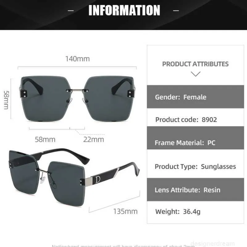 Lunettes de soleil carrées de styliste pour femmes, marque de styliste, lunettes de soleil dégradées sans bords, lentilles de coupe, lunettes sans cadre pour dames, NVIH