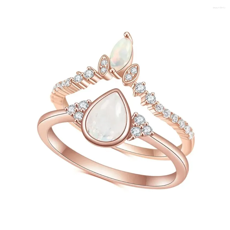 Küme Yüzük Gem's Beauty 925 Sterling Gümüş Alyans Seti Kadınlar İçin Set Zarif Takı Armut Kesme Nişan Band Moonstone Opal