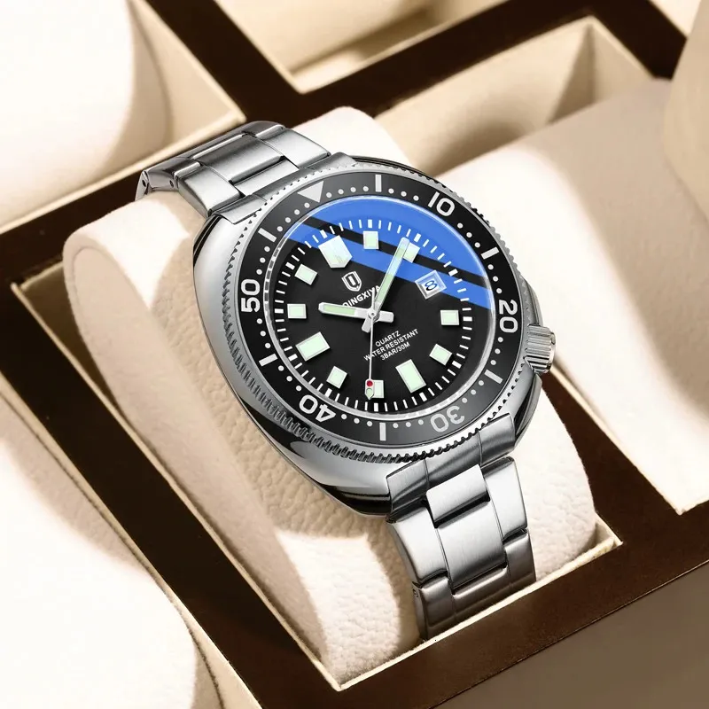 Quartz de la mode de marque Qingxiya Brand Watch pour hommes en acier inoxydable étanche lumineux datte pour hommes Relogio masculino 240227