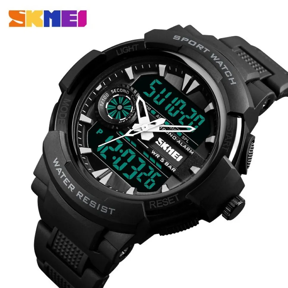 SKMEI Outdoor Sport Top Luxury Watch Uomo cinturino in PU 5Bar orologi impermeabili doppio display orologi da polso relogio masculino 1320207o