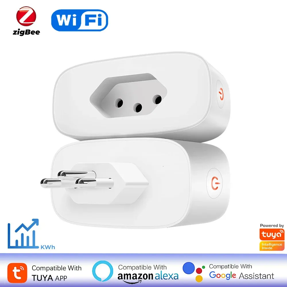 Tuya Brazil Socket ZigbeeWiFi 16A Smart Plug Power Monitor Outlets Remote Timing Voice Control Works With Alexa Home 240228