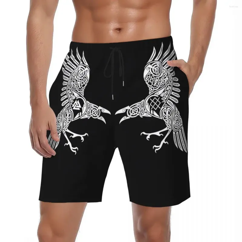 Mäns shorts baddräkt Odin Raven Runes Nordic Gym Summer Funny Casual Beach Male Printed Sports Bekväm badstammar