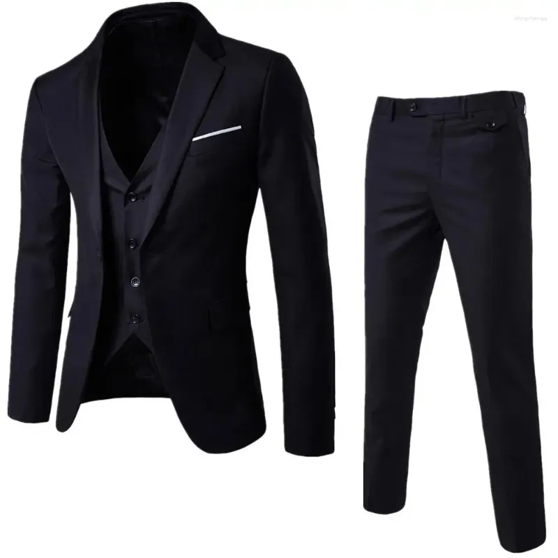 Herenpakken Mannen Blazers 3 stks/set Effen Kleur Lange Mouw Revers Slanke Knop Pak Mannelijke Kostuum Homme Plus size 2024