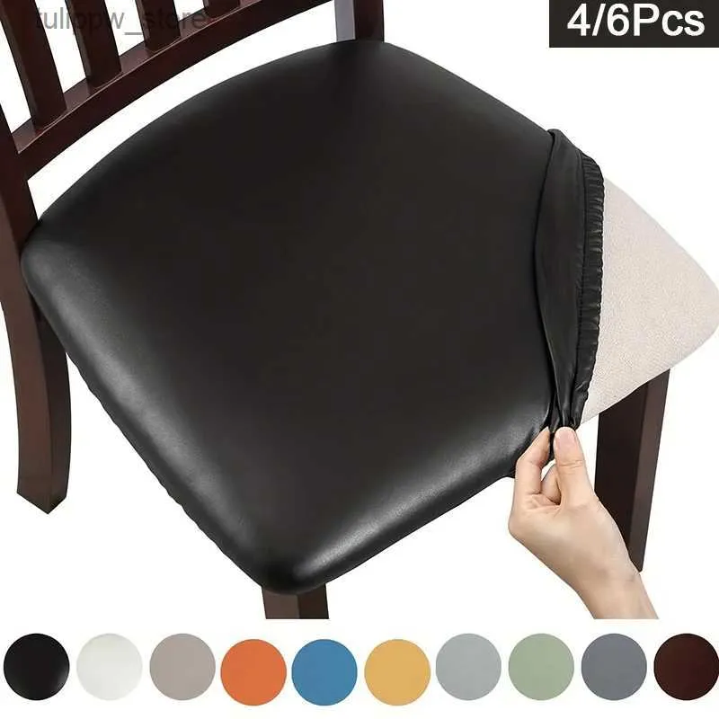 Okładki krzesła 4/6PCS Wodoodporny PU skórzany jadalnia okładka okładka siedziska zdejmowane zmywalne elastyczne pokrowce na poduszkę do domu hotelu L240315