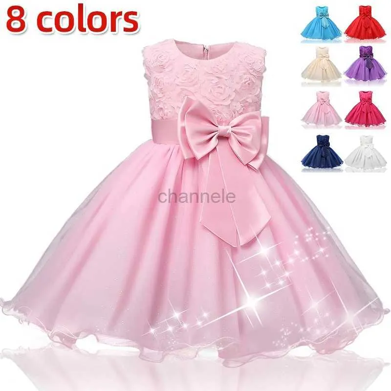 Robes de fille Les filles s'habillent robe de princesse fleur robe de mariée élégante gros arc anniversaire enfants robes pour filles enfants robes Tutu 240315