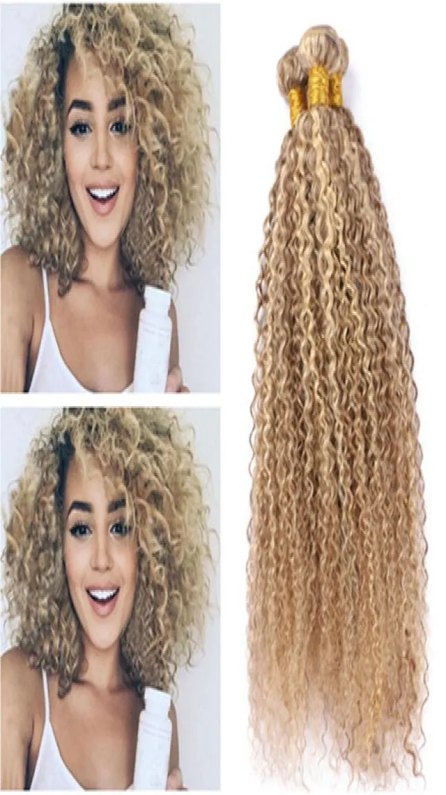 Piano 27613 cor misturada cabelo humano virgem brasileiro 3 peças kinky encaracolado piano mel loiro destaque loiro 2 tons tecer cabelo humano 3147028