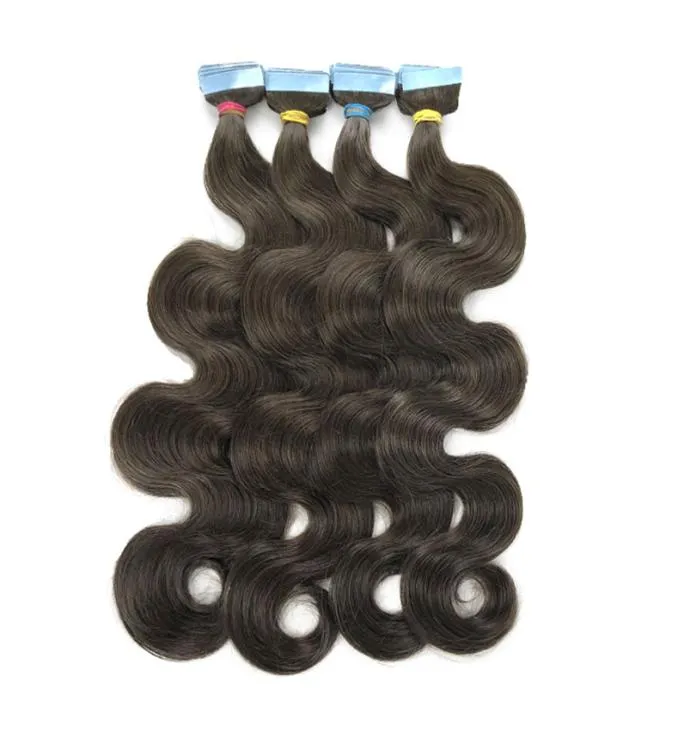 Peruvian 100 Remy Human Hairs Body Wave Tape i hårförlängning 40st per förpackning 100 gram för kvinnor2551413