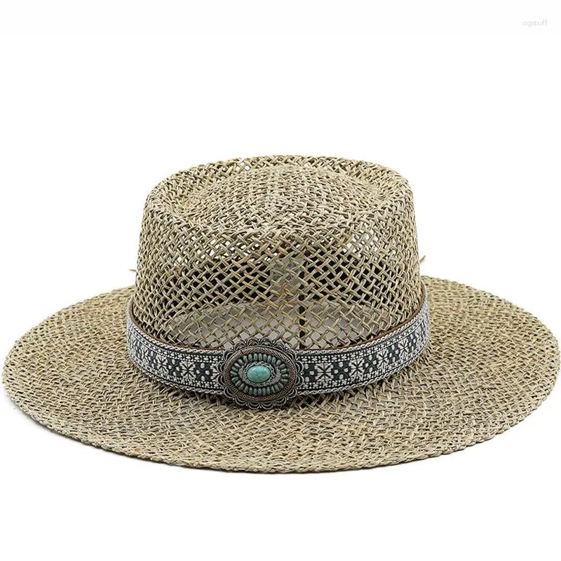 Berets Handmade Salty Grass Girl Straw Beach Hat For Women Summer Panama Cap Fashion Concave Flat Sun Protection Visor Hats