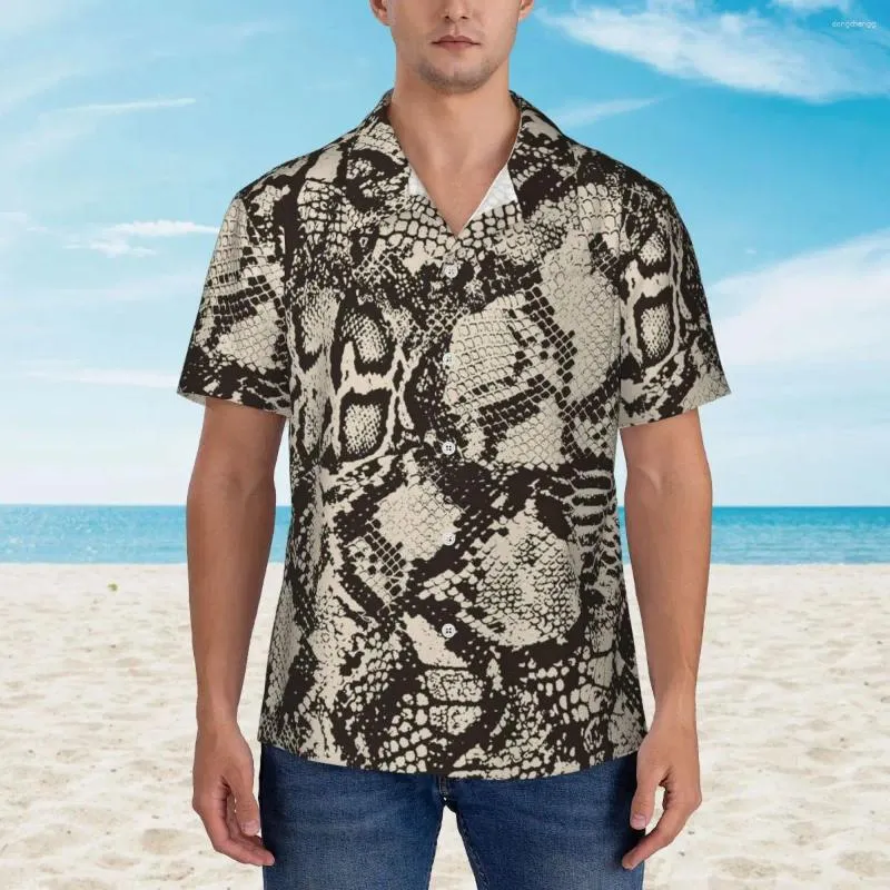 Men's Casual Shirts Vintage Snakeskin Beach Shirt Male Snake Skin Print Animal Summer Short-Sleeve Novelty Oversized Blouses Gift