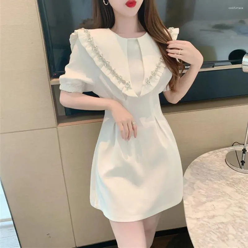 Вечерние платья, нежное стильное летнее платье для женщин 2024, милое мини-платье с французским темпераментом и стразами и кукольным воротником, женское белое платье Vestido Mujer