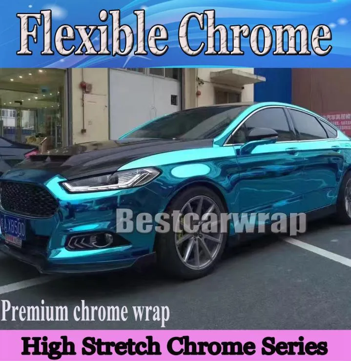 High Stretch Chrome Light Blue With Air bubble flexible Mirror Chrome For Car styling size152x20mRoll 5x66ft1734652