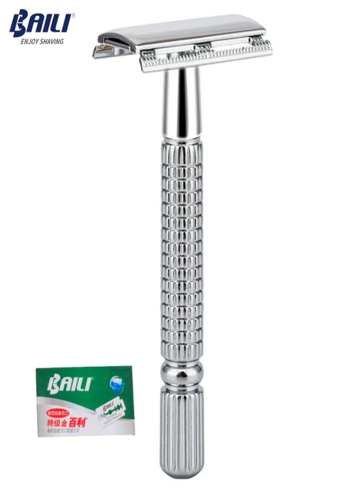 Baili Mens Manual Classic Barber Shaving Safety Razor Rasierer mit 1 Platinklinge für Barthaarschnitt Körperpflege Bt1313112199