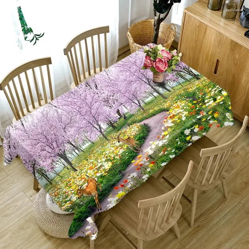 Tischdecke Kirschblüten Bedruckte Tischdecke Wasserdichter, ölbeständiger Esszimmerbezug für den Kaminsims Mesa