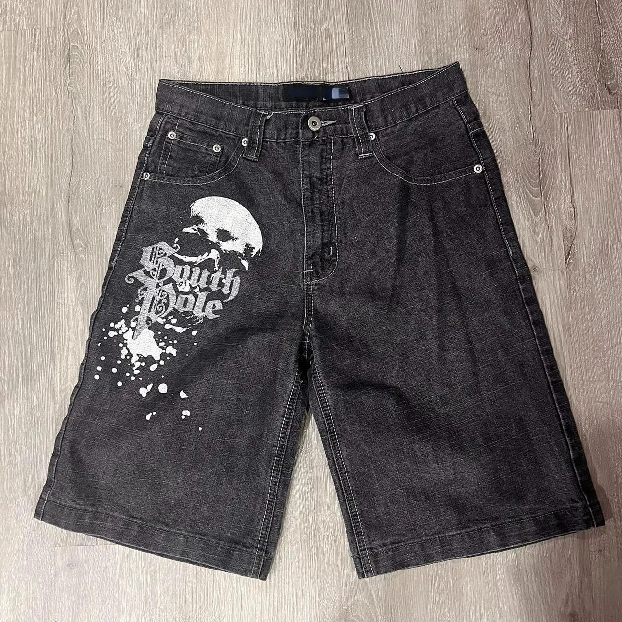 Pantalon Vintage ample au genou, pantalon de plage, mode d'été décontracté Y2k Hip Hop, short en jean Harajuku Punk Rock Gym pour hommes 240311