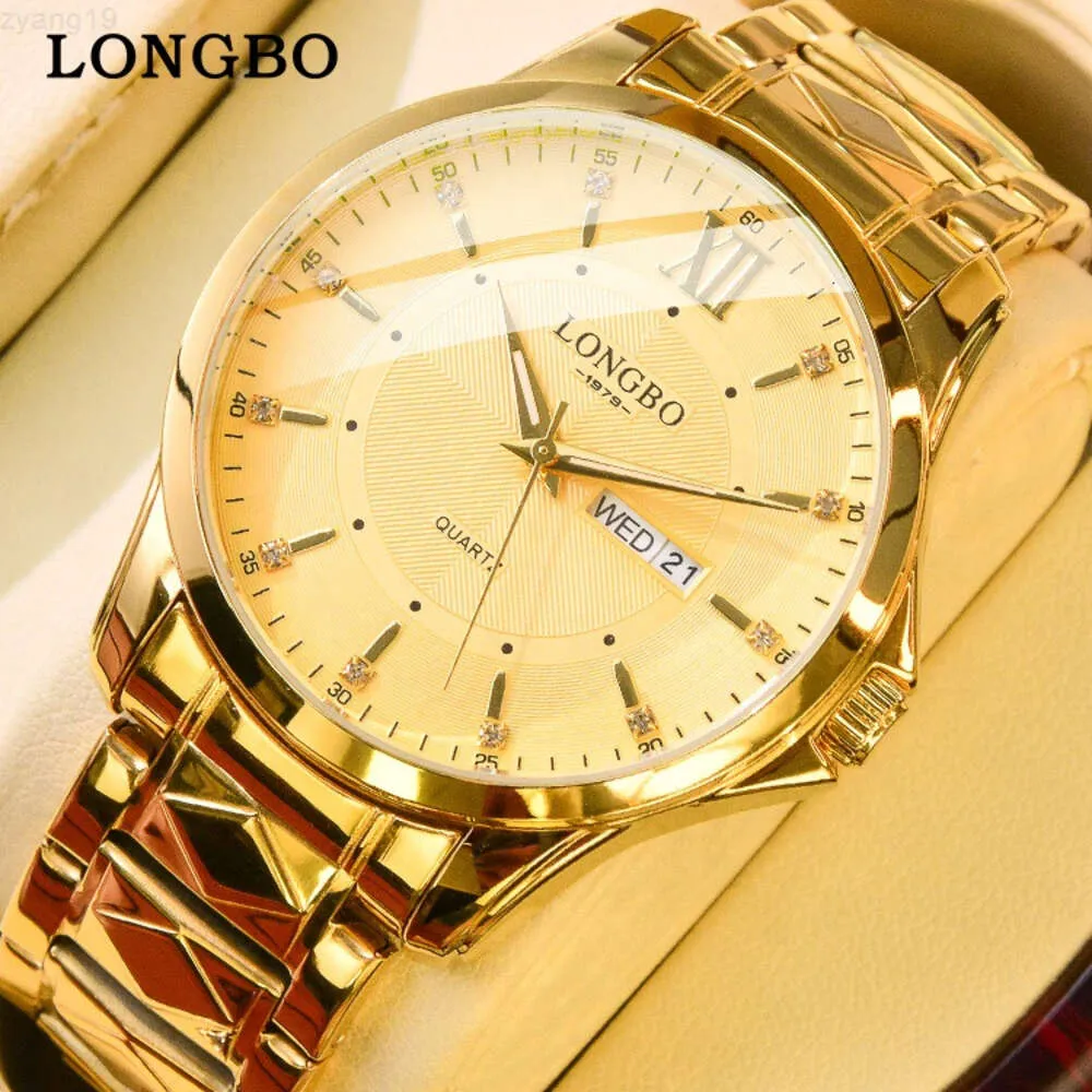 Longbo relógio personalizado com mostrador de pulso, relógio de quartzo dourado, aço inoxidável, mostrador clássico masculino para homens, vidro à prova d'água, mais recente 6mm