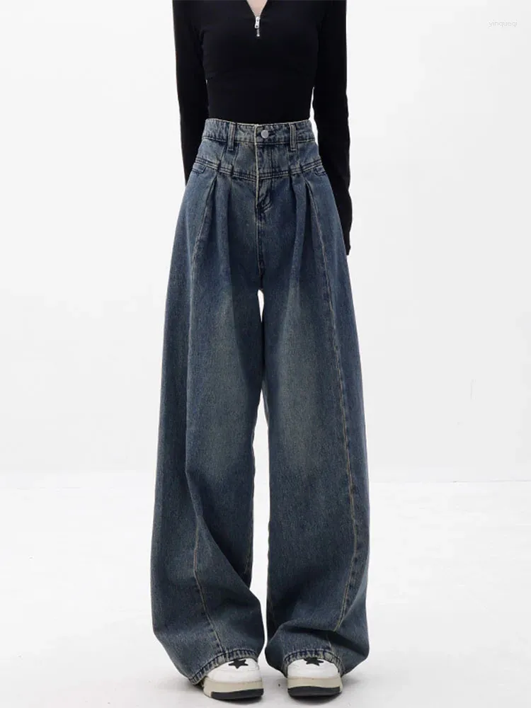 Calças de brim femininas 2024 verão moda coreana y2k baggy mulheres cintura alta azul denim calças streetwear 2000s calças compridas 90s vintage maré