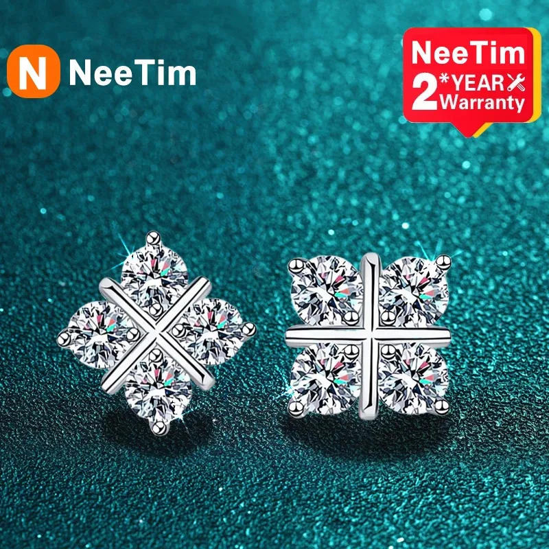 NeeTim D Kleur Stud Oorbellen Voor Vrouwen Top Kwaliteit 925 Sterling Zilver Fonkelende Diamanten Engagement Bruiloft Sieraden 240227