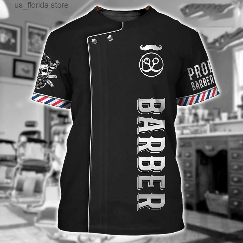 Homens camisetas Barber Shop Camisa Mens Camisetas 3D Impresso Personalizado Mens Roupas O-pescoço Oversized Barato Curto Slve Tops Cool Punk Strtwear Y240315