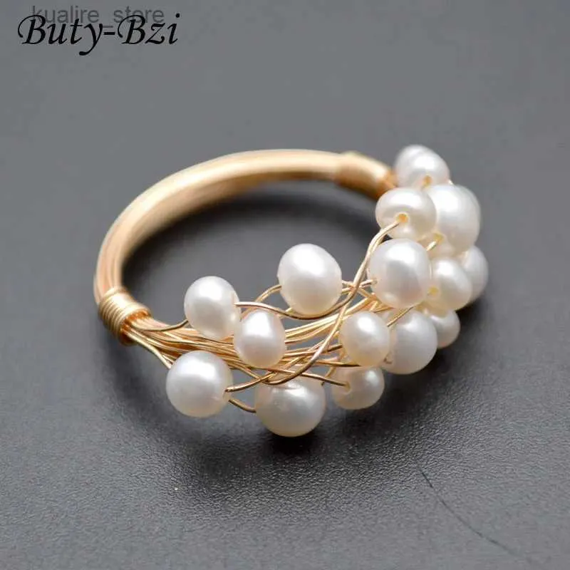 Cluster Rings Handmade Natural Pearl Roundle Beads Wire Wrapped Lacework Multi Rows Rings Fashion Woman Jewelry L240315