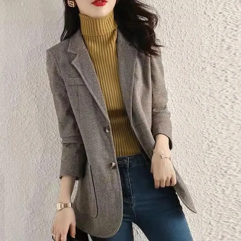 Damenanzüge Blazer Frauen Herbst Umlegekragen Langarm Tops Mantel Koreanische Mode Temperament Slim Fit Jacke