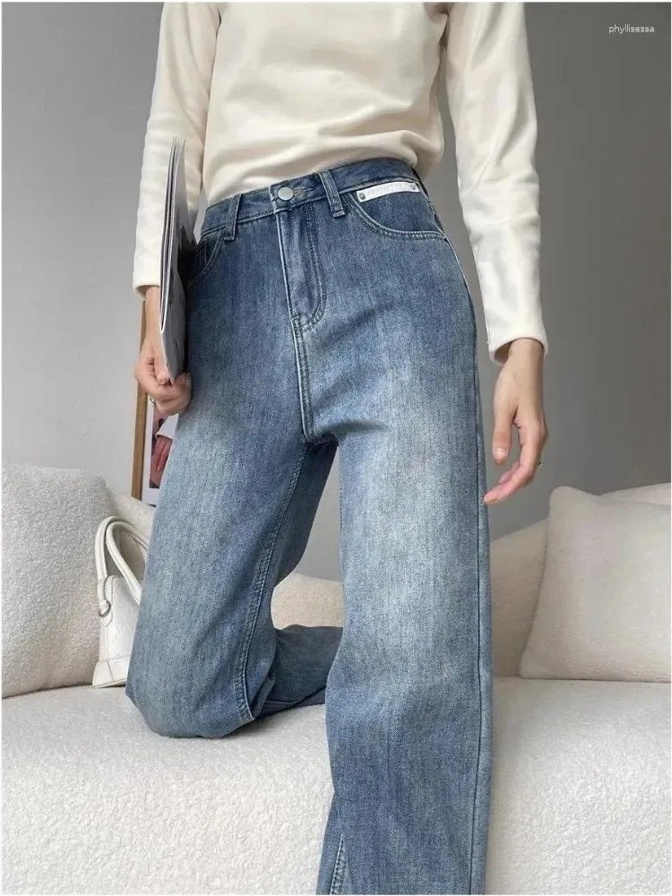 Damen Jeans HOUZHOU Y2k Elegante Stright Frau Koreanischer Stil Büro Damen Lose Denim Hosen Vintage Casual Klassische Frühlingshose