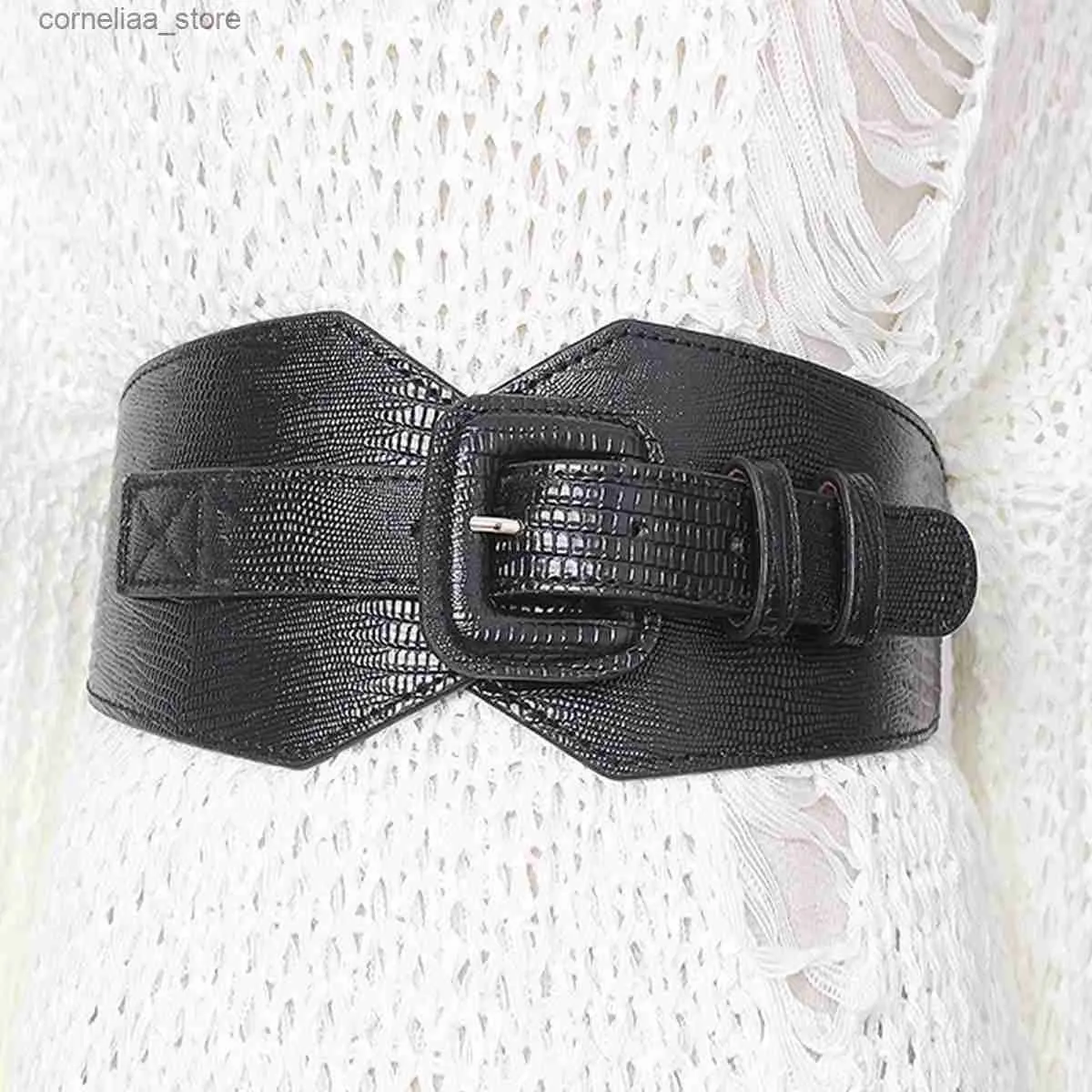 Wide Womens Belt Y2K Black Elastic Corset Belt Lizard  display picture 3