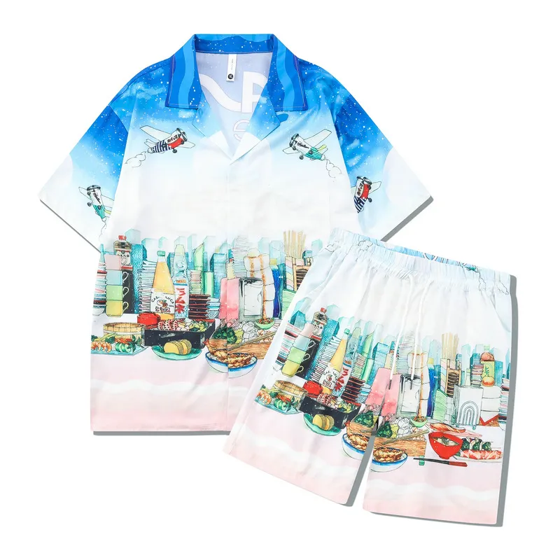 Tasarımcı Casa Kısa Set Gömlek Takım Erkek Moda Gündelik Gevşek Kısa Kollu Tişörtler Kısa Tee Plajı Şort Yaz Yüzme Tasarımcısı Erkek Gömlek FZ2404222