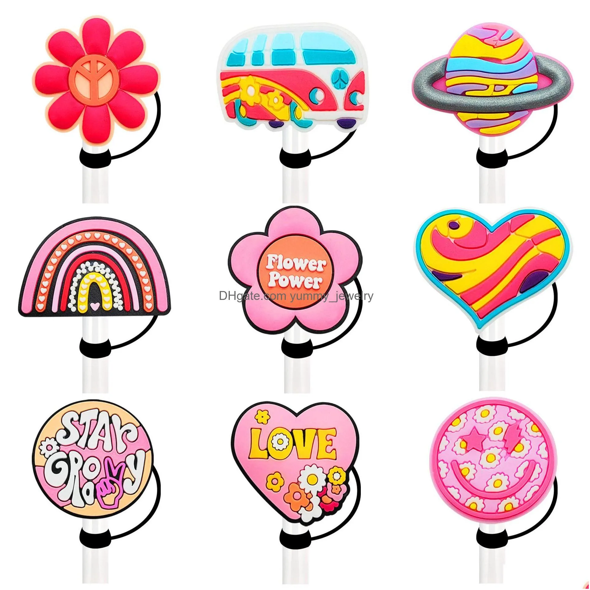 Drinking Sts 16Colors Girls Sweet Love Sile St Toppers Accessories Er Charms Reusable Splash Proof Dust Plug Decorative 8Mm/10Mm Drop Otow7