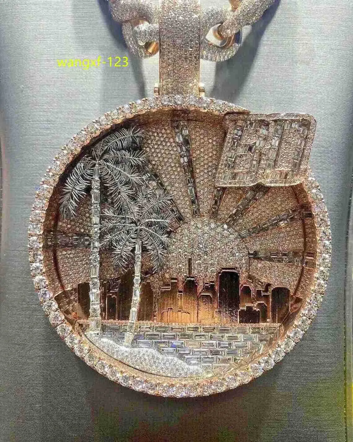 Bijoux Hip Hop Moissanite Nature disque pendentif 925 argent Sterling glacé personnalisé Moissanite pendentif