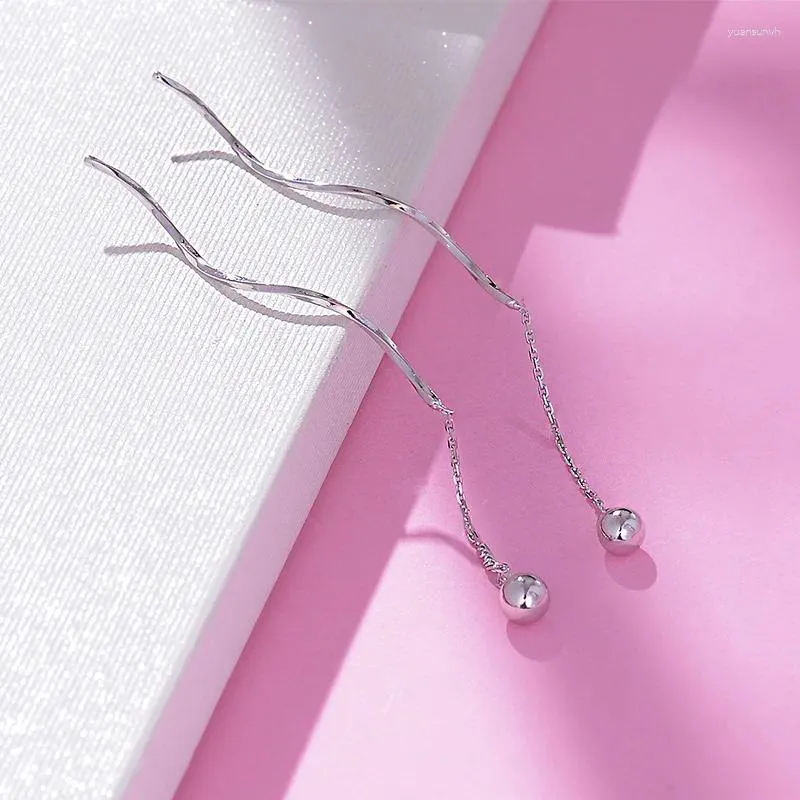 Dangle Earrings Fine Pure Platinum 950 Drop For Women Small Ball Weave Link Hook 1.5-1.7g Stamp Pt950