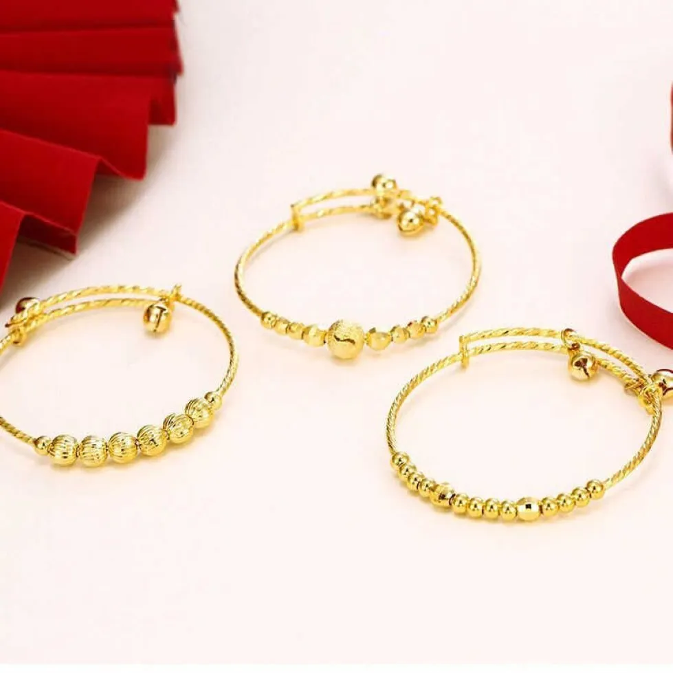 Mxgxfam Bell Bangles and Bracelets for Boys Girls Baby Gifts adjusted Fashion Jewelry 24 k Pure Gold Color Q0719321S