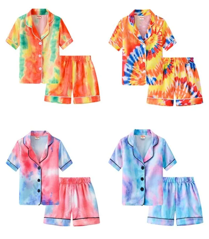 Ensembles de vêtements pour enfants filles garçons cravate colorant pyjamas tenues enfants dégradé hauts shorts 2pcsset chemise de nuit d'été Boutique vêtements 1509908057