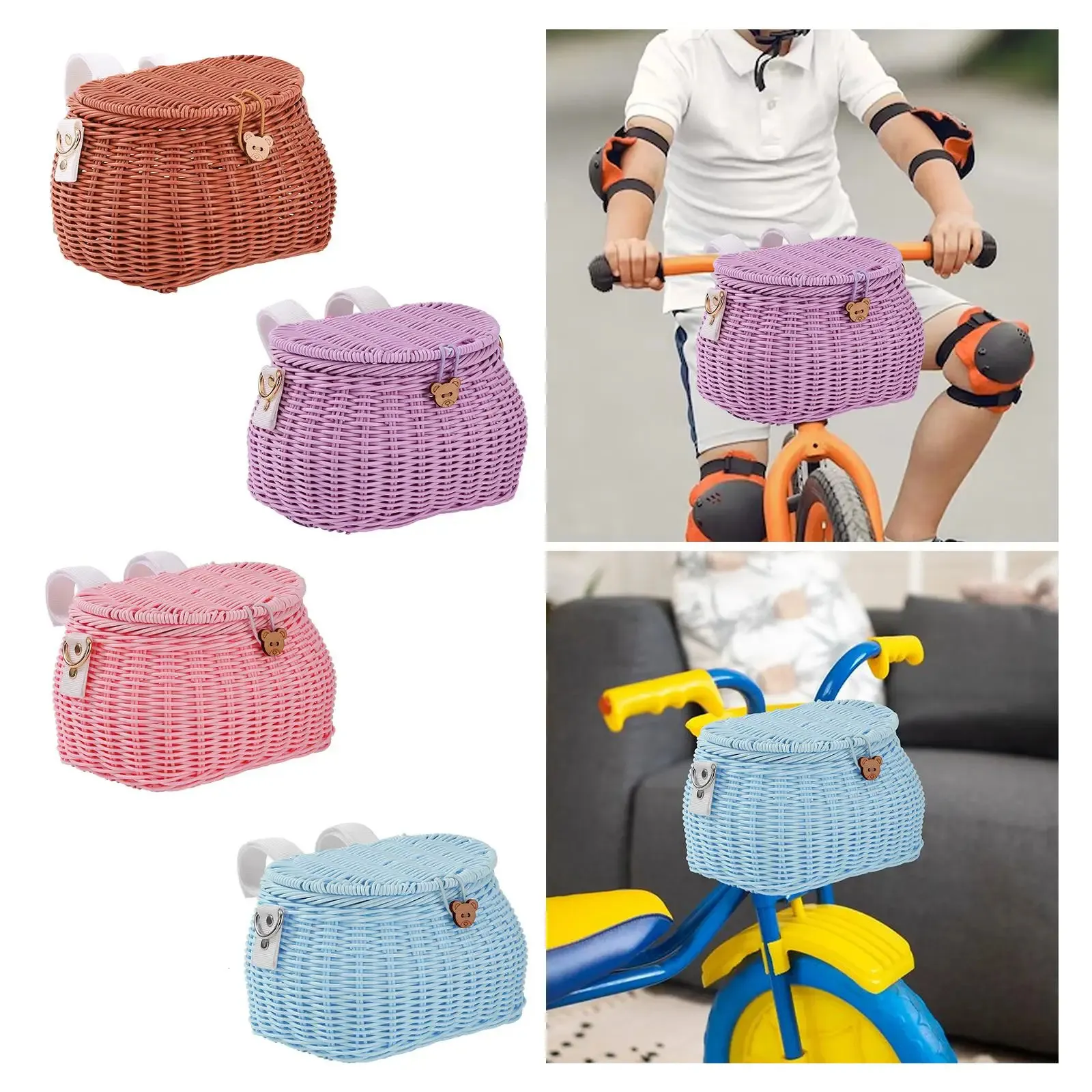 Kids Bike Basket Children Basket with Shoulder Strap for Girls Children Boys Fits Most Bikes Wicker Basket Kids Bicycle Basket