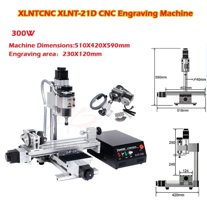220V 110V XLNTCNC XLNT-21D 300W CNC Router Engraver 3axis 4axis USB Port 230X120mm Engraving Drilling and Milling Machine for Woodworking