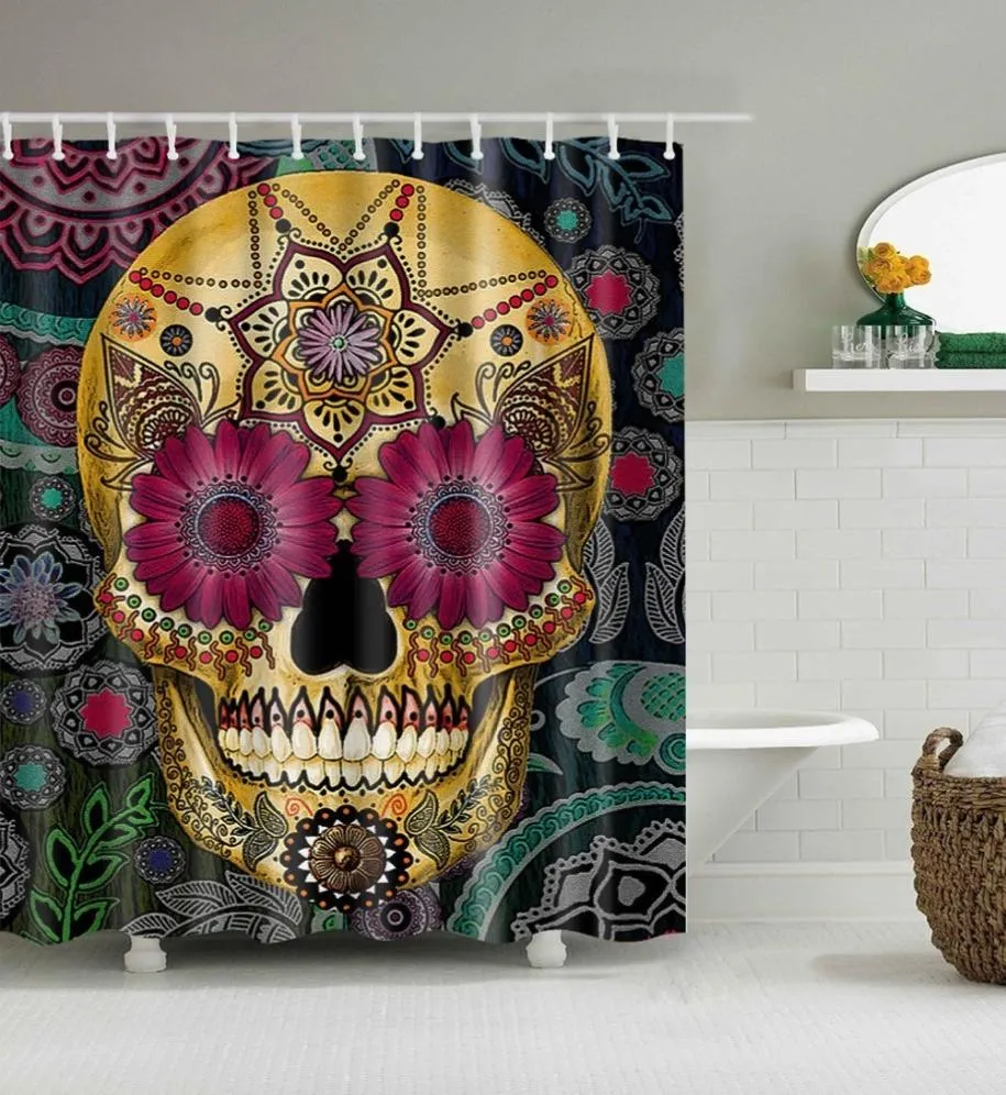 Cortinas de ducha de dibujos animados, diseño de calavera, cortina de baño personalizada, impermeable, respetuosa con el medio ambiente, poliéster, cortina de baño de varios tamaños 205416270