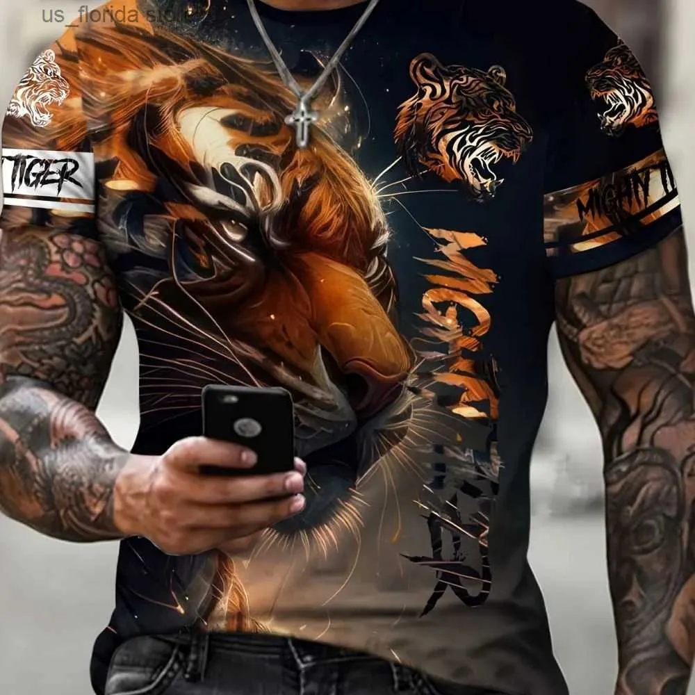 Men's T-Shirts New Animal Graphic T-shirt For Men 3D Print Casual Short Slve Summer Round Neck Loose Tops Fashion Strt Style Clothing Ts Y240315