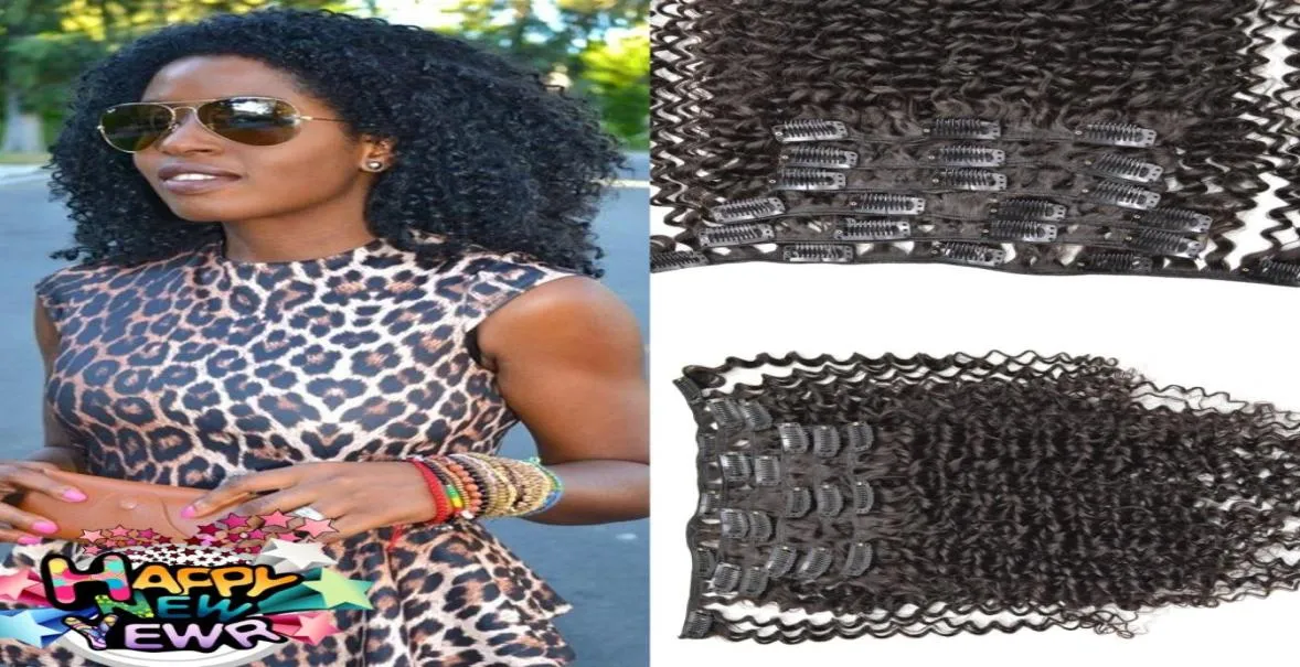 Clip-in Human Hair Extensions Afro Kinky Krullend Braziliaans Maagdelijk Haarextensies Clips Ins 7pcsset voor hele hoofd GEASY 4888129