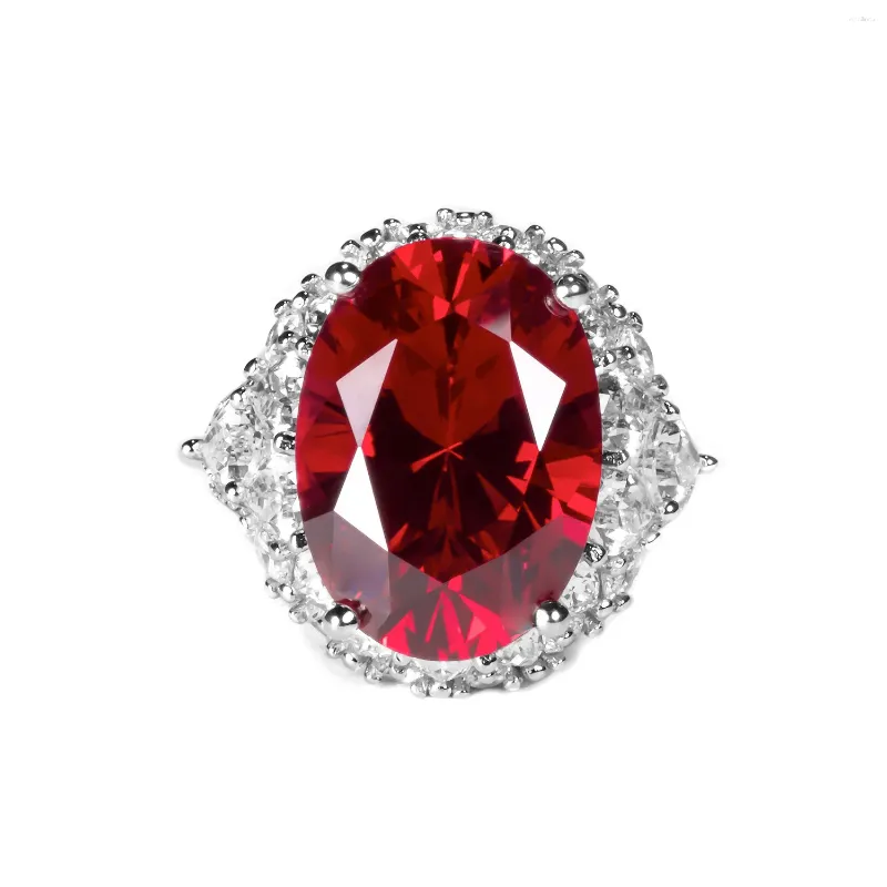 Anneaux de cluster S925 Bague en argent Rich Lady's Happy Luxury 13 18mm Pigeon Blood Ruby