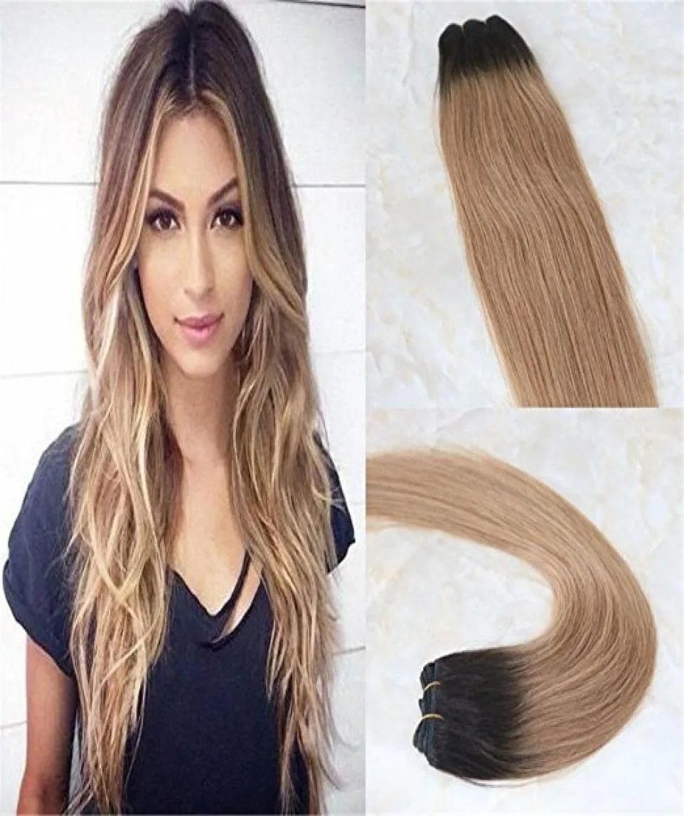 Prawdziwe przedłużenia włosów ludzkie włosy Ombre blondynki kolor Balayage 2 ciemnobrązowy blaknięcie do 6 i 27 miodowych blond przedłużanie włosów 6462859