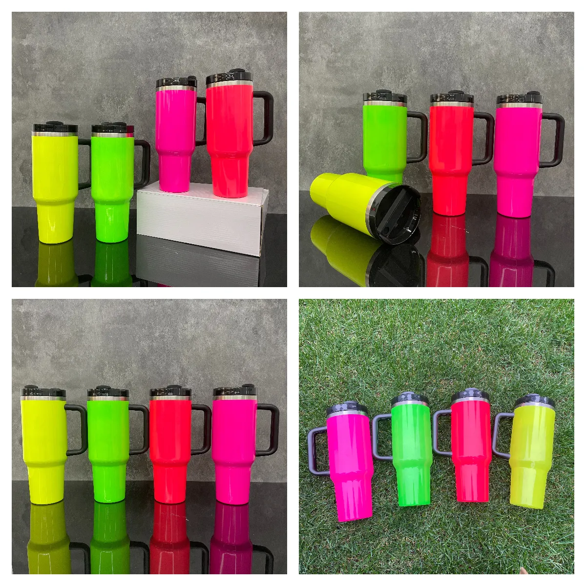 USA warehouse 30oz neon color vacuum insulated glossy tumblers outdoor travel mugs water bottle Quencher thermos with removable handle for Sublimation Transfer