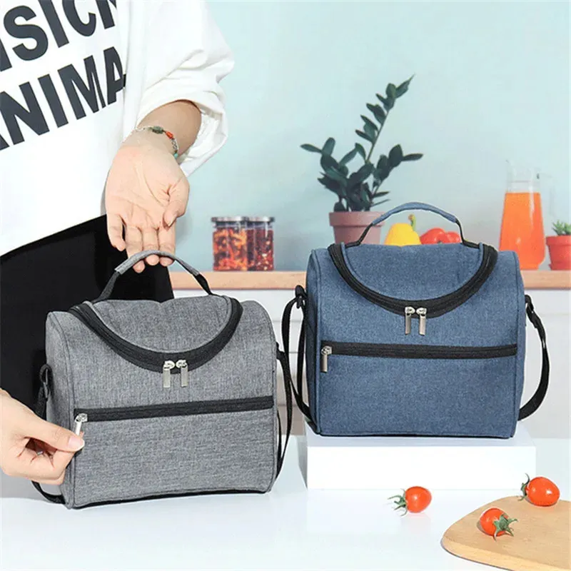 Large Capacity Square Thermal Lunch Bags Portable Cooler Bag Insulated Food for Work School Picnic Bento with Zipper 240226